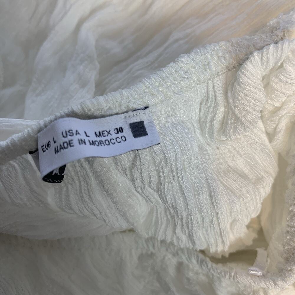 Zara Dress Women Large White Keyhole Puckered Texture Midi Stretch Spring Summer - Picture 6 of 8